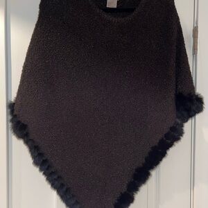Chic brown and black Poncho with real Fur Trim